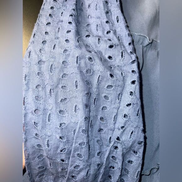 Grace Karin Slate Blue Top Long Sleeve V Neck Eyelet Lace Tiered Top Sz S NWT - Picture 5 of 8